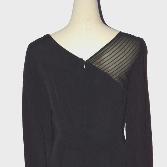 ALBERT NIPON NEW SZ 4 S SMALL BLACK ONE SHOULDER SLEEVE SHEER DRESS BOW DECOR - Picture 9 of 11